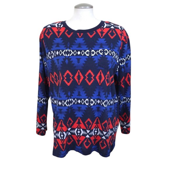 Lauren Active Ralph Lauren Womens Aztec Print Long Sleeve T Shirt Top Size 2X - Picture 1 of 6